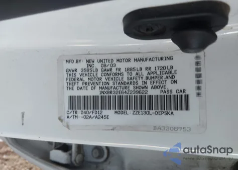 2004 Toyota Corolla S from USA, damaged, VIN 1NXBR32E64Z239622